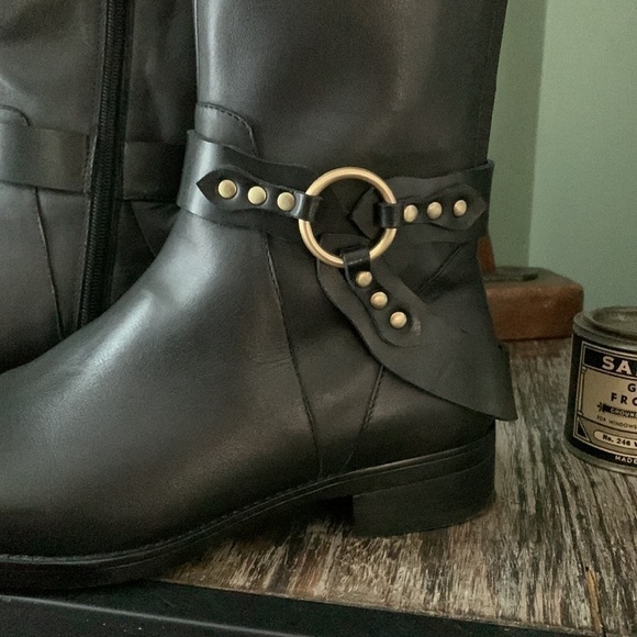 Ellen TRACY Bedford Black Leather Harness Riding Boots - Picture 6 of 16